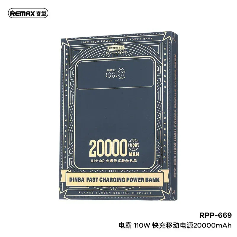 REMAX RPP-669 DINBA SERIES 110W +22.5W FOR LAPTOP AND MOBLIE FAST CHARGING POWER BANK 20000MAH