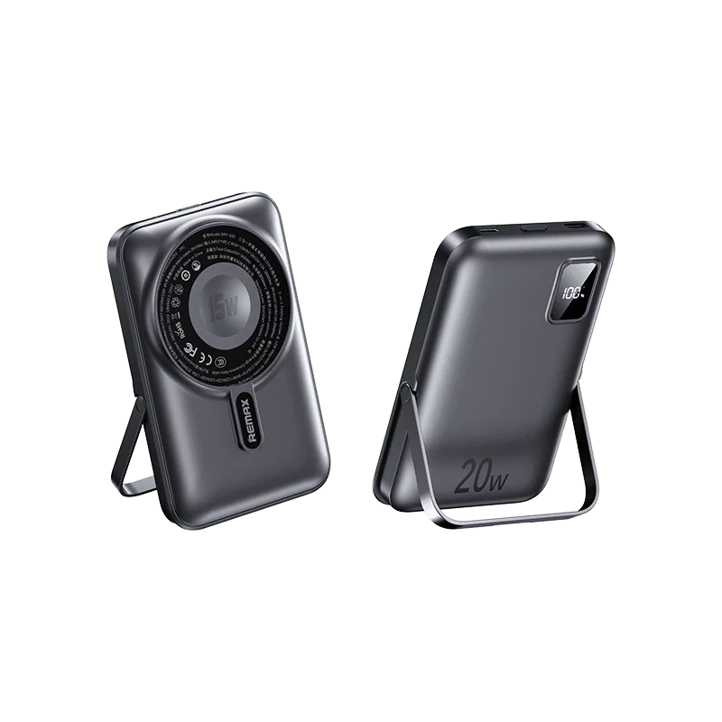 REMAX RPP-695 3 IN 1 (15W M/W) 22.5W + PD 20W POWER BANK WITH FOLDABLE STAND GREY AND BLUE